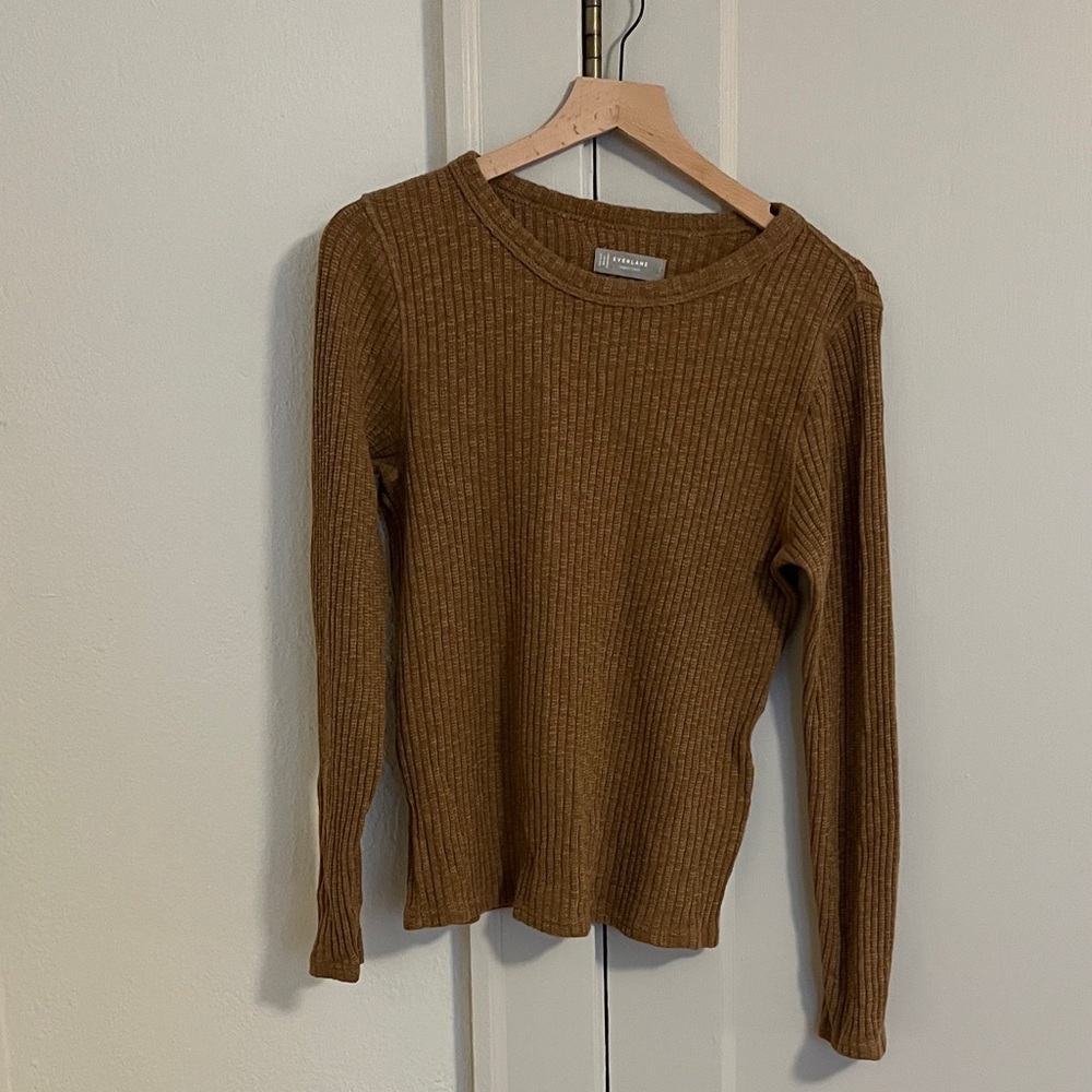 EUC Everlane The Cozy-Rib Long-Sleeve Tee - Cappuccino Large - L